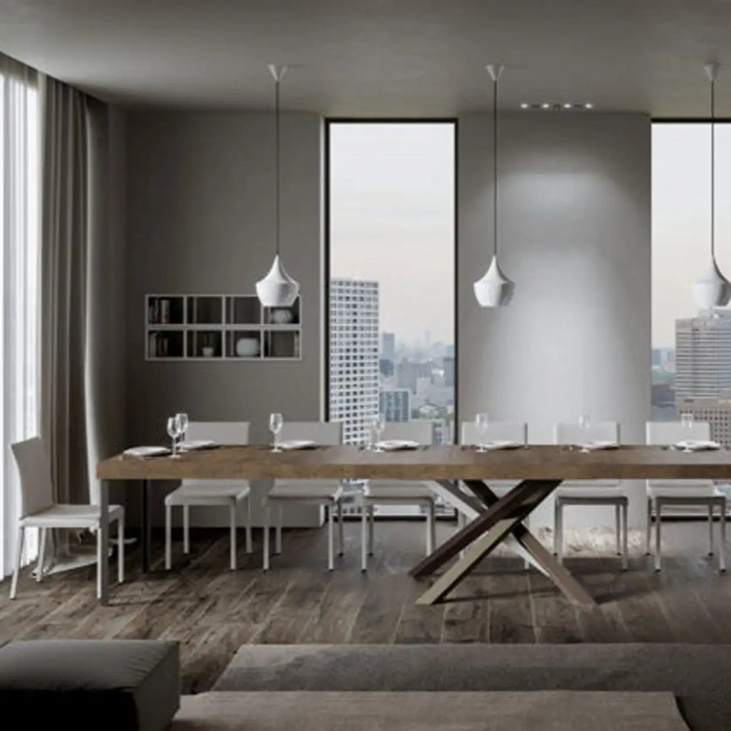 Tavolo allungabile 130/390x90 cm Volantis Premium colore noce gambe multicolore 4/C