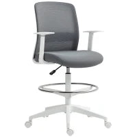 Sedia da Ufficio Girevole in Rete con Poggiapiedi, Supporto Lombare, Schienale e Altezza Regolabile 61,5x57,5x107-121 cm Grigio