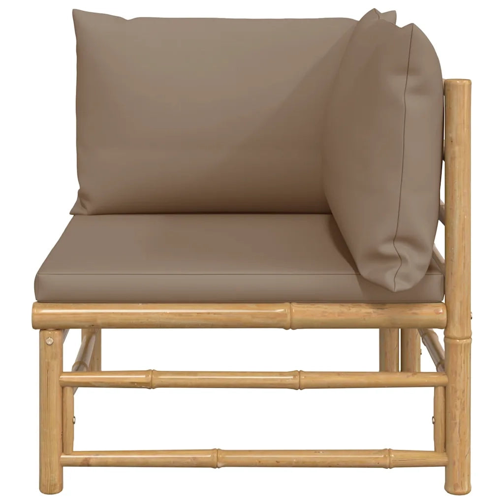 Divano Angolare da Giardino con Cuscini-Sofa da Giardino-Divanetto da esterno Tortora in Bamb¨´