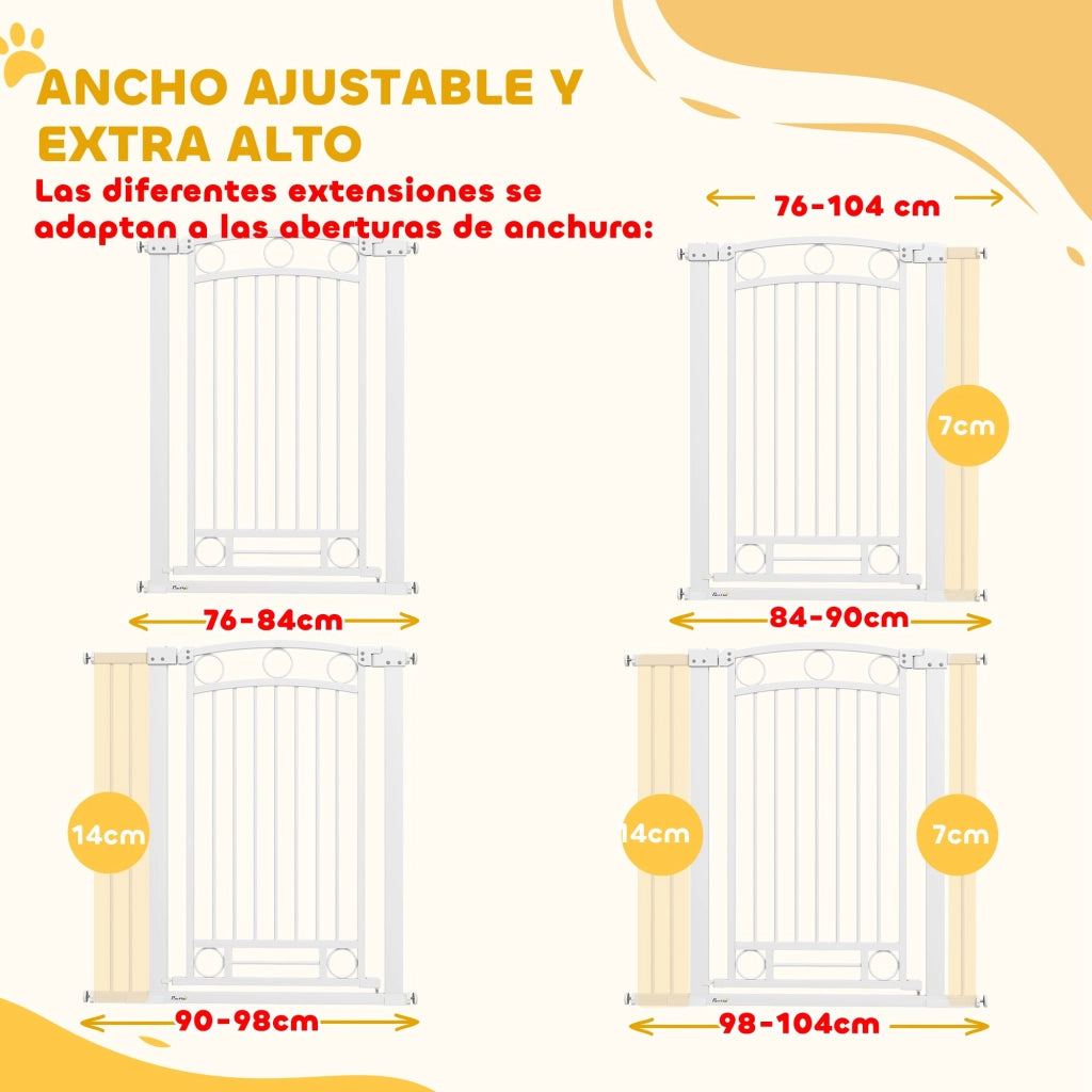 Porta per Cani Regolabile 76-104 cm con 2 Estensioni ¨C Zephmum ¨C Bianco