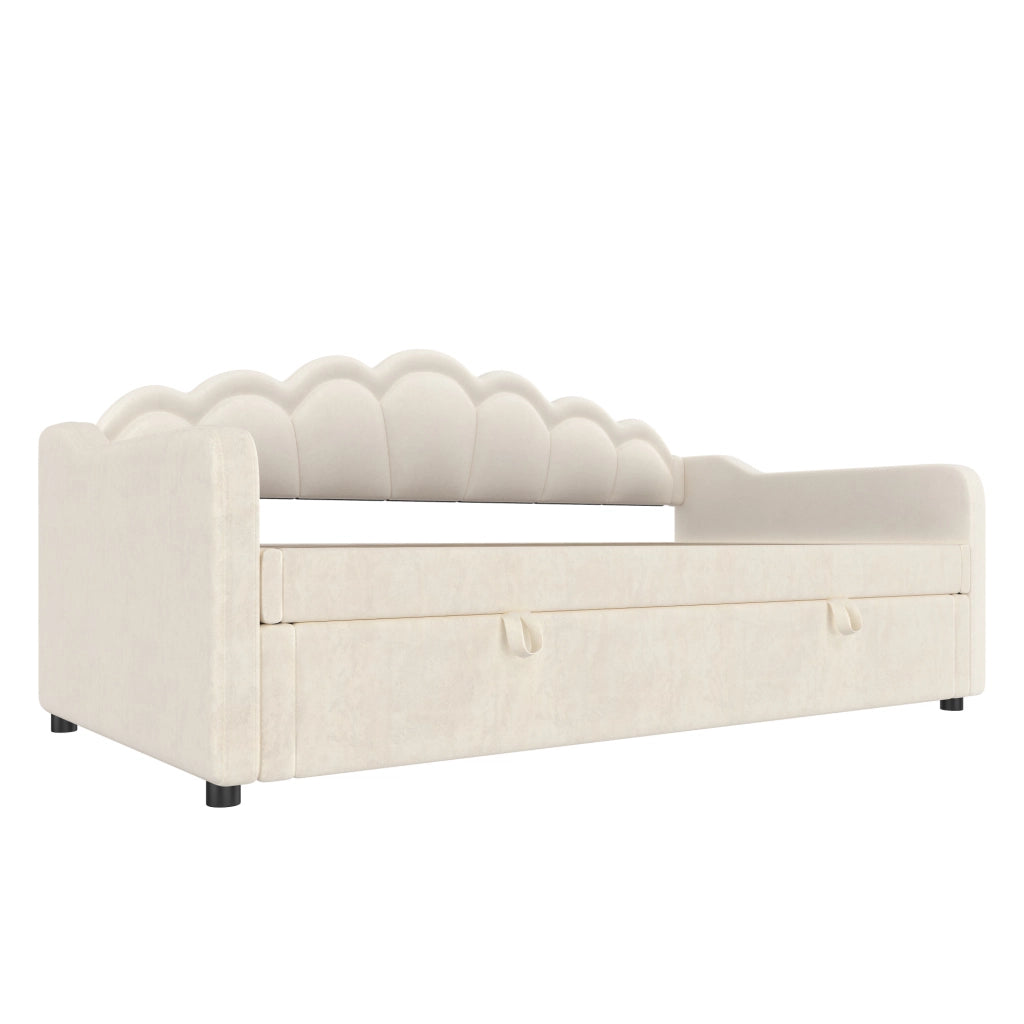 Divano letto 90x200 cm con contenitore; LED e sollevamento idraulico in velluto beige