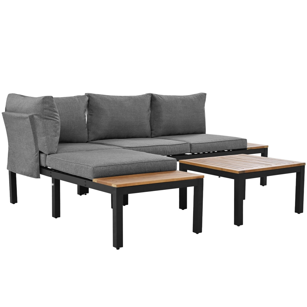 Set Lounge da Giardino 5 Pezzi con Tavolo in Acacia ¨C MINIMAL ¨C Polyrattan Grigio