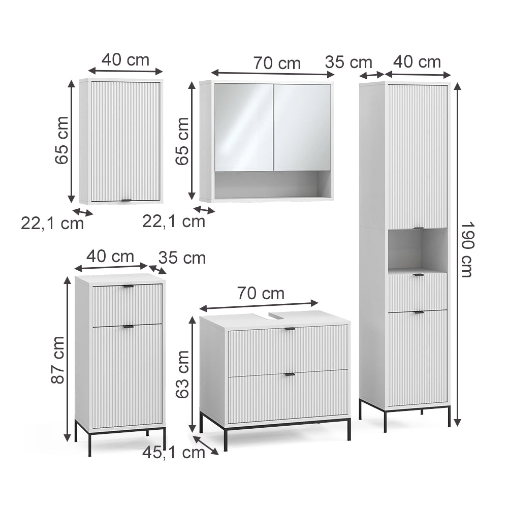 Vicco Set di mobili da bagno Bianco 5 parti