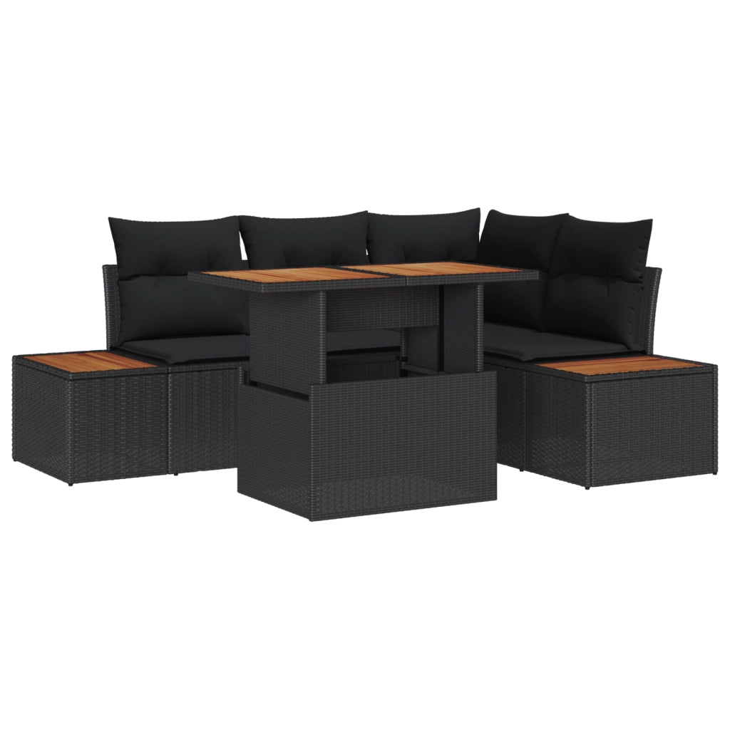 Set pranzo giardino 5 pezzi con cuscini Nero Polyrattan Acacia