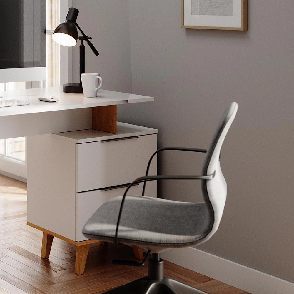 Scrivania Nautica, Bianco, 138 x 60 cm con cassetti L, adatto per postazioni di lavoro al computer e uso in home office