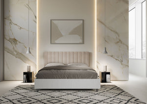 Letto Matrimoniale 160x190 cm con Rete e Contenitore Kaia Sabbia