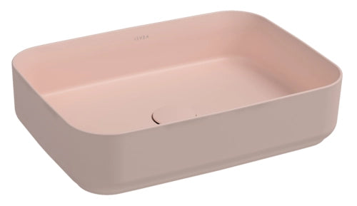 Lavabo rettangolare da appoggio senza troppo pieno in ceramica senza foro rubinetto - Salmone Opaco