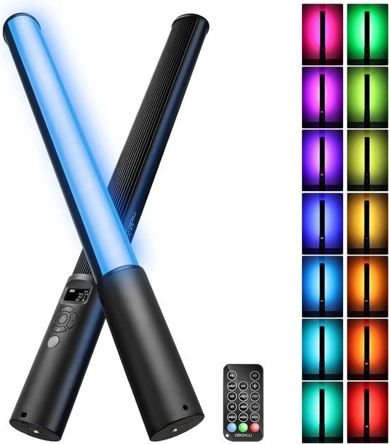 Lampada LED RGB per fotografia con regolazione di colore 2500K-6500K, 1100 lumen, regolabile 0-100% e 12 effetti per TikTok, vlog e YouTube