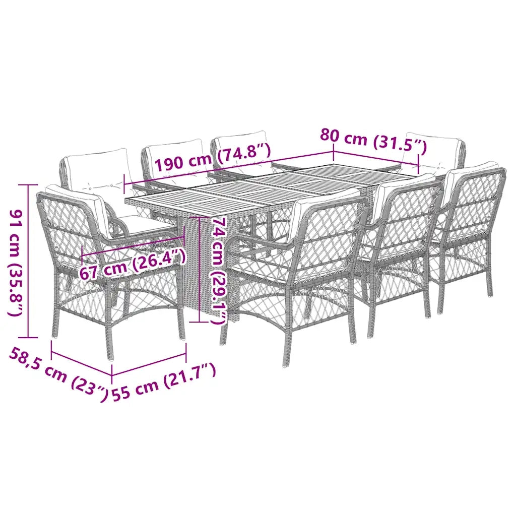 Set Pranzo da Giardino 9 pz con Cuscini Beige Misto Polyrattan 3212079