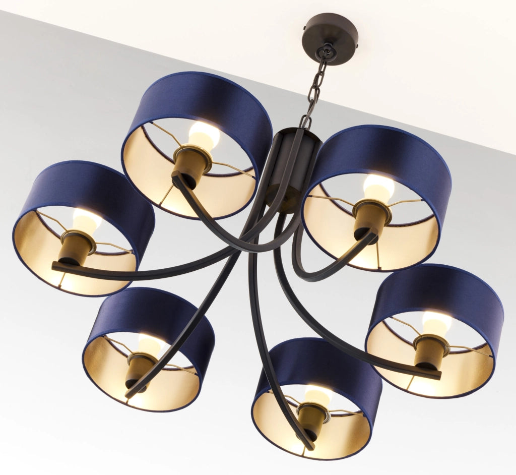 Lampadario nero a catena, paralumi blu 6xE27 ARTHUR Jupiter