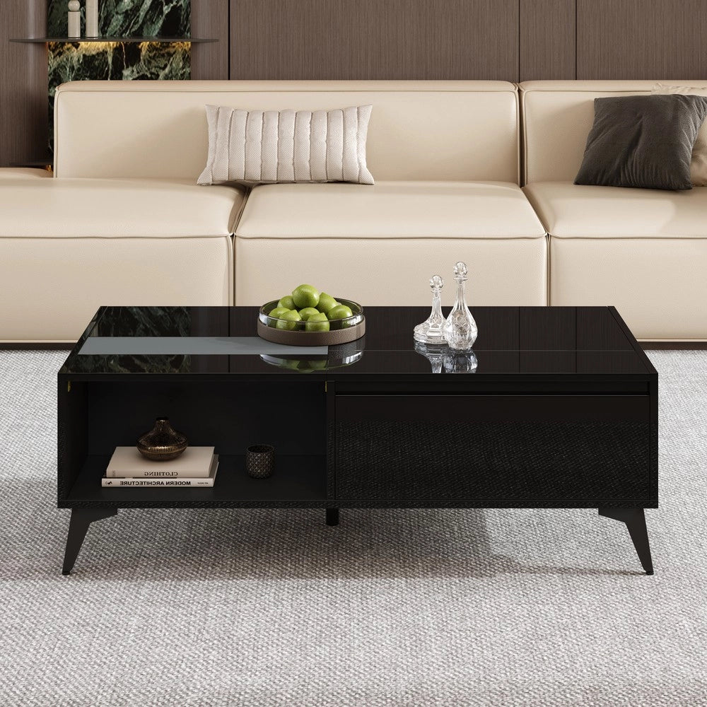 Tavolino da Caff¨¨ Multifunzionale ¨C MINIMAL ¨C Nero Lucido, Altezza Regolabile, 110x50x48 cm