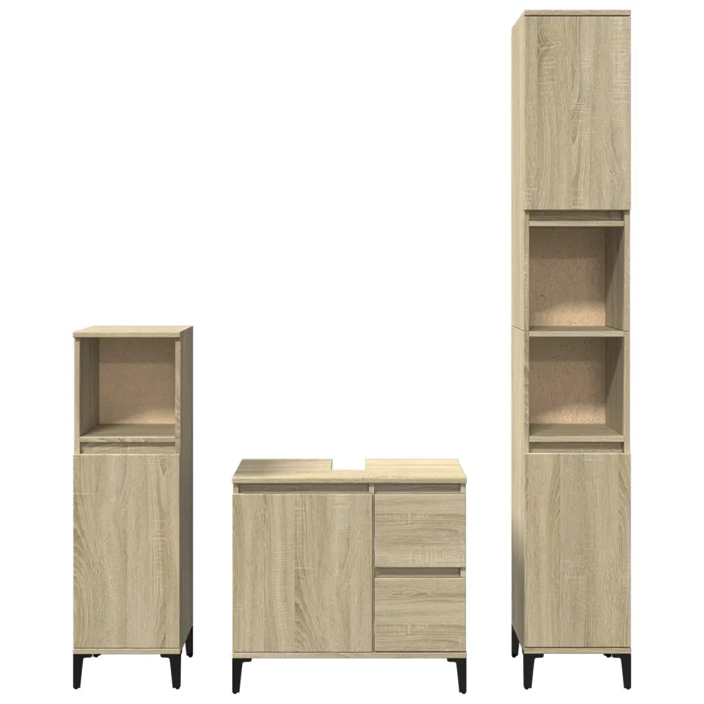 Set Mobili da Bagno 3 pz Rovere Sonoma in Legno Multistrato 3282654