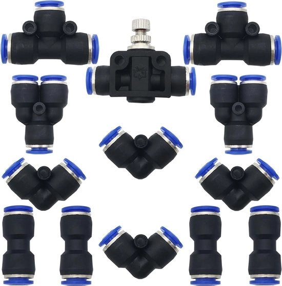 Kit di collegamento rapido a 13 elementi con connettori a slang per tubi in PU/PE/Nylon e viti da 10 mm