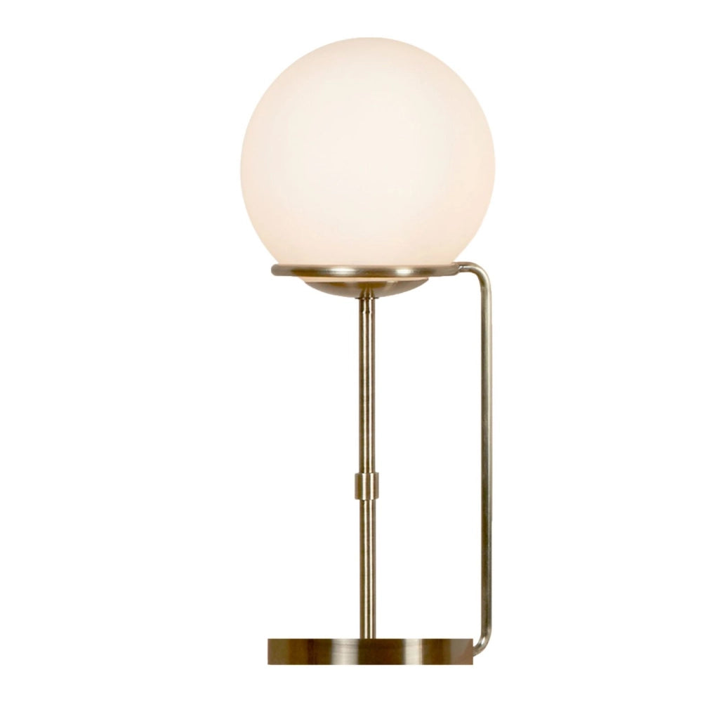 Lampada da tavolo a sfera - Ottone anticato e paralume in vetro opalino