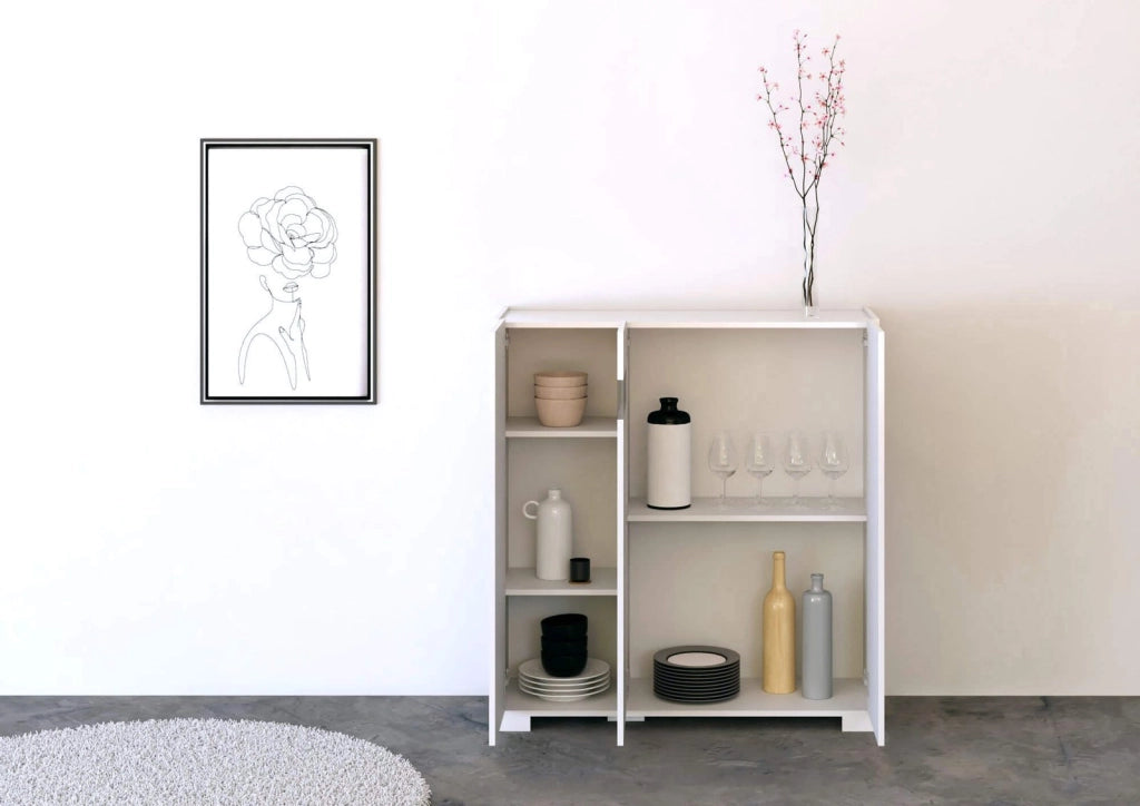 Credenza alta 3 ante 100x35x110 cm bianco lucido - RIFLESSO