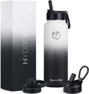 Fusto di acqua in acciaio inossidabile - 750 ml BPA libero, adatto per bevande gassate, fusto isolato con beccuccio e 2 coperchi, fusto isolato impermeabile per sport (bianco/nero, 750ml)