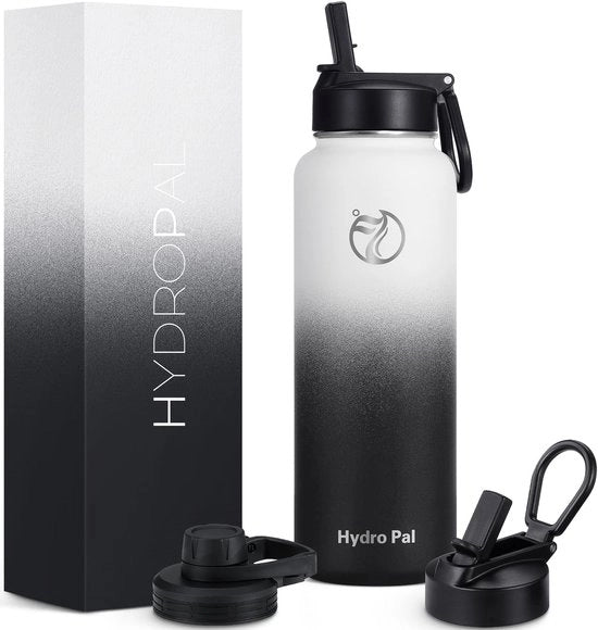 Fusto di acqua in acciaio inossidabile - 750 ml BPA libero, adatto per bevande gassate, fusto isolato con beccuccio e 2 coperchi, fusto isolato impermeabile per sport (bianco/nero, 750ml)