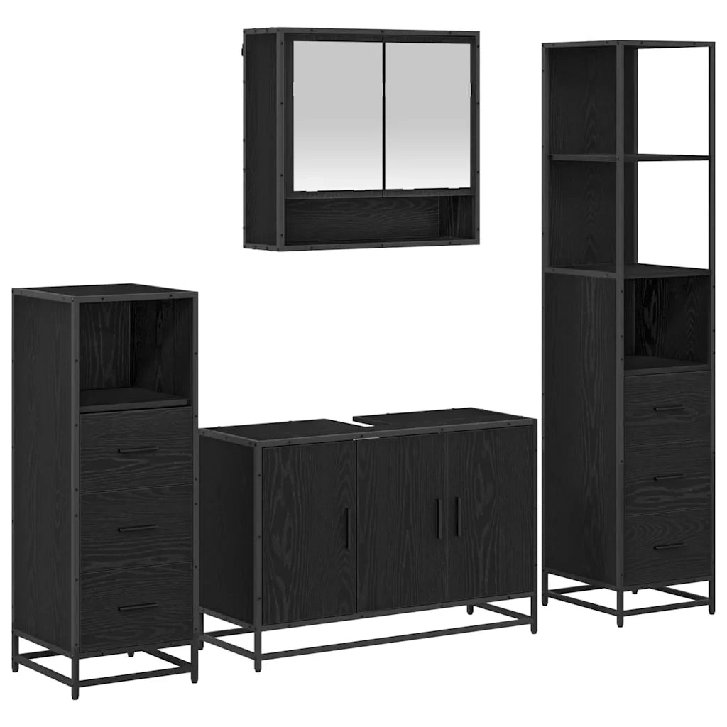 Set di mobili per il bagno 4 pcs Rovere Nero Legno multistrato