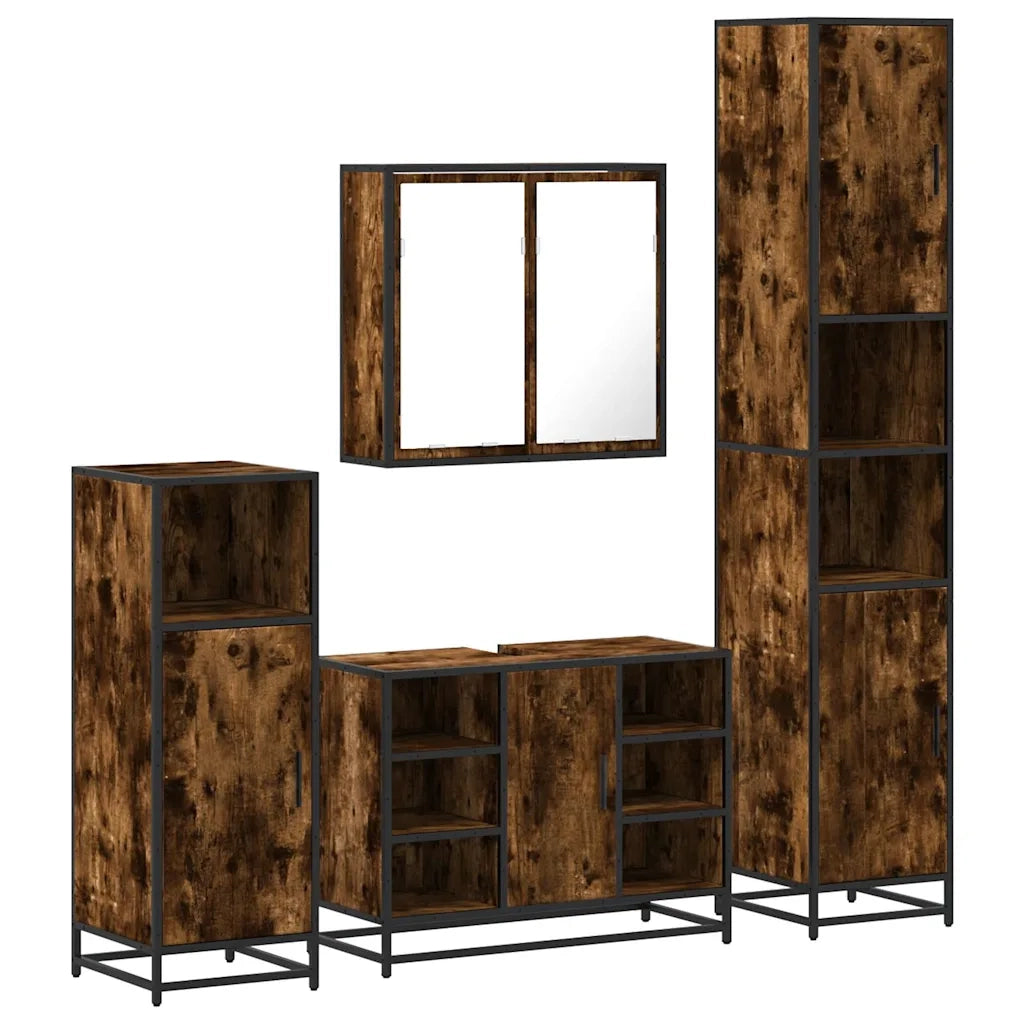 Set Mobili da Bagno 4 pz Rovere Fumo in Legno Multistrato