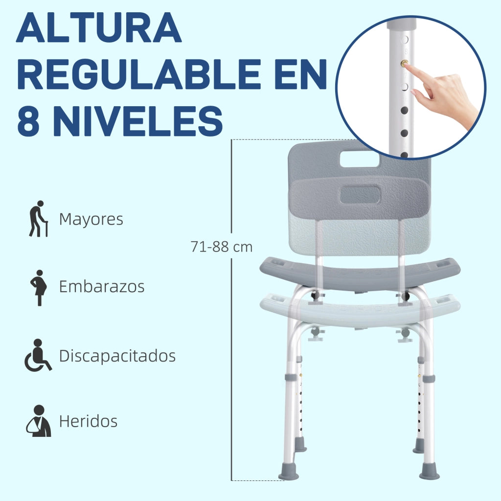 Sgabello da doccia con schienale antiscivolo e altezza regolabile ¨C zephmum ¨C 8 livelli, carico 136 kg
