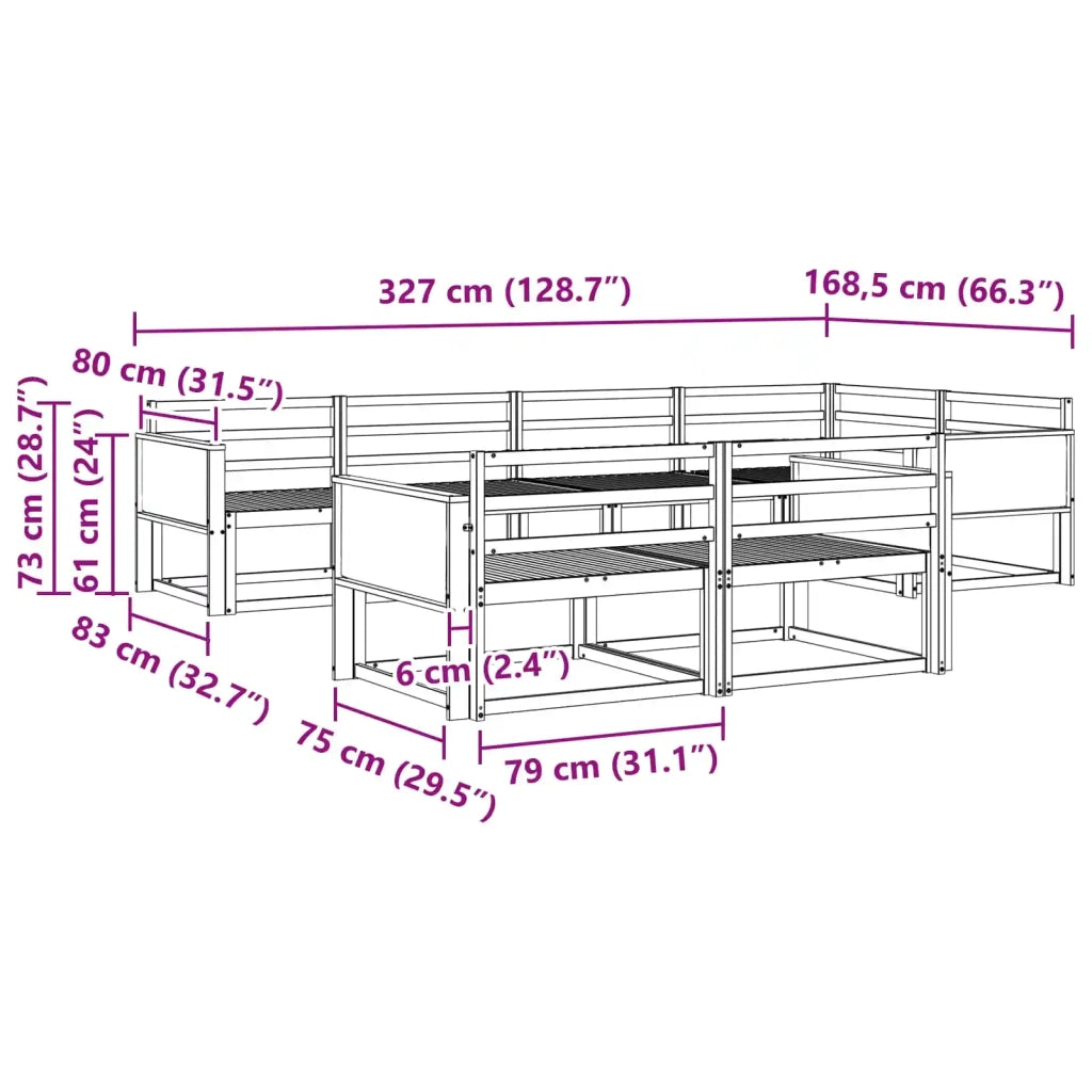 Set di divani da esterno 7 pcs Naturale