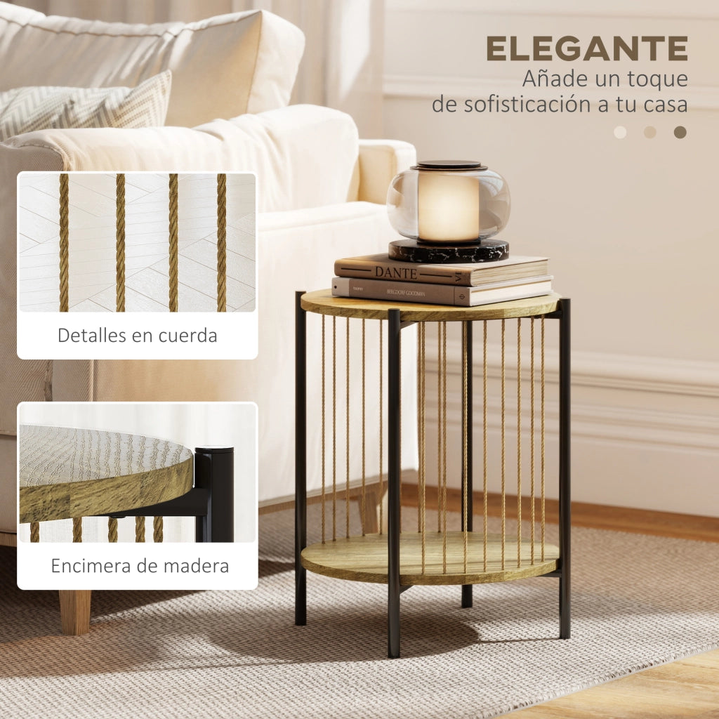 Tavolino da caff¨¨ rotondo a 2 livelli in legno e metallo ¨C Minimal ¨C 43.5x43.5x51 cm
