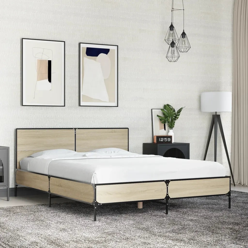 Giroletto-Struttura Letto Rovere Sonoma 120x190 cm in Legno Multistrato Metallo 543203