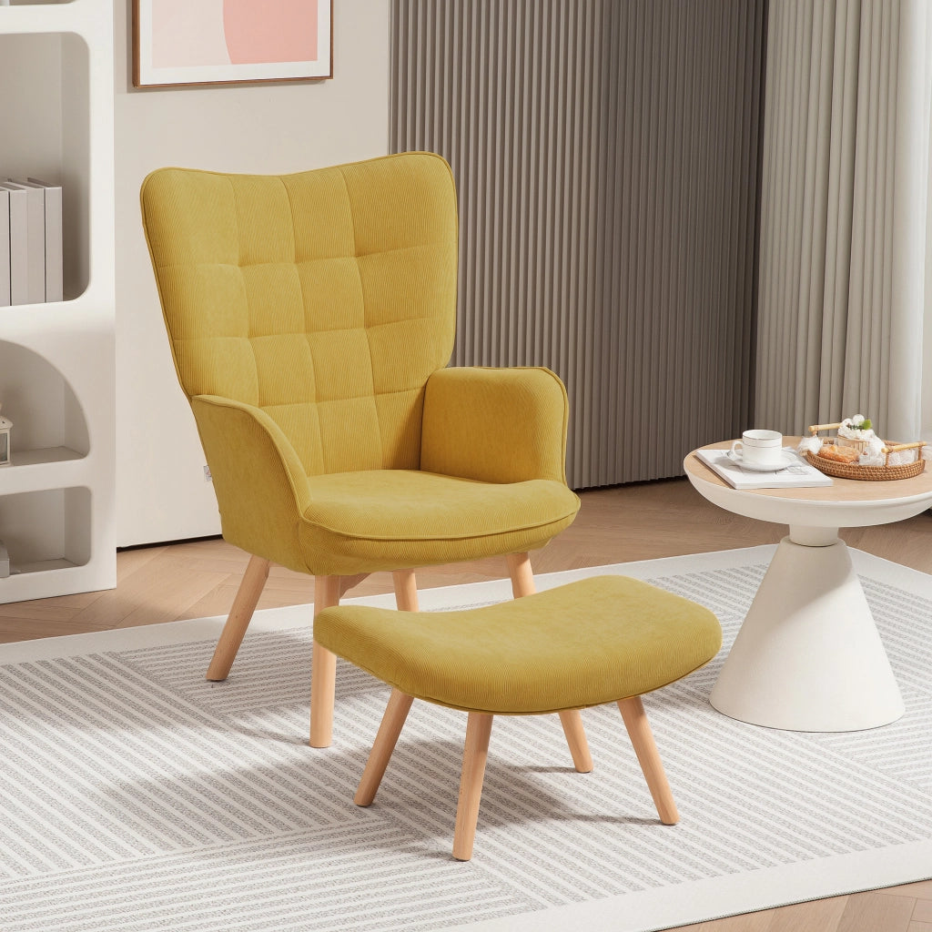 Poltrona Relax con Poggiapiedi in Tessuto e Gambe in Legno ¨C Zephmum ¨C Arancione