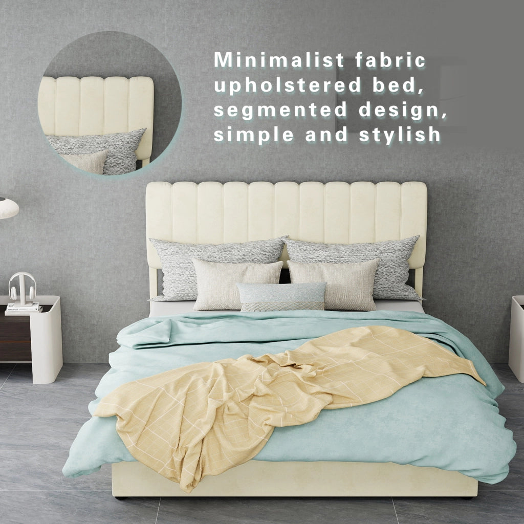Letto moderno per materasso 140 × 200 cm in tessuto beige; struttura per camera da letto