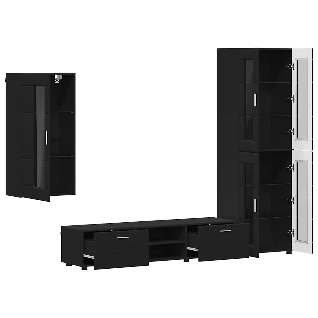 Set mobile TV con cassetto FLORIN 3 pcs Nero Legno multistrato