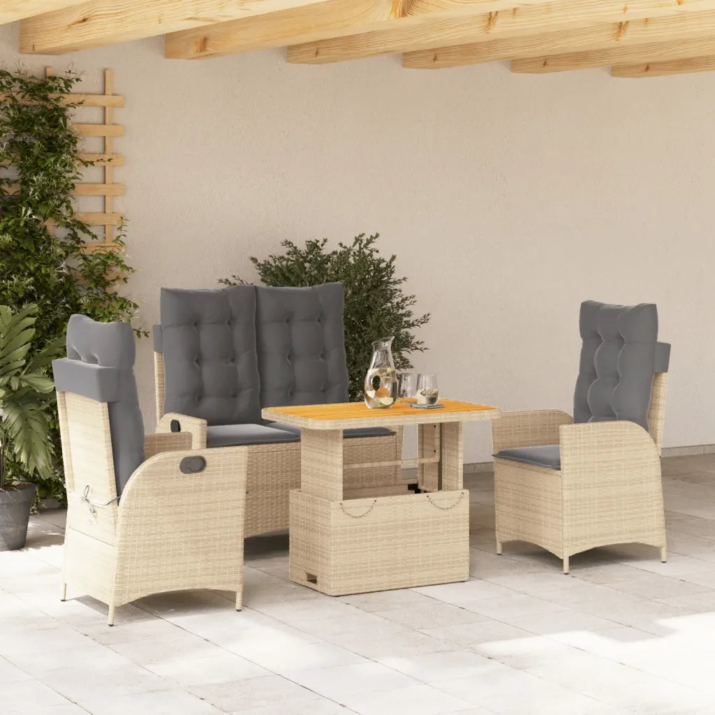 Set da Pranzo da Giardino 4 pz con Cuscini Beige in Polyrattan 3277491