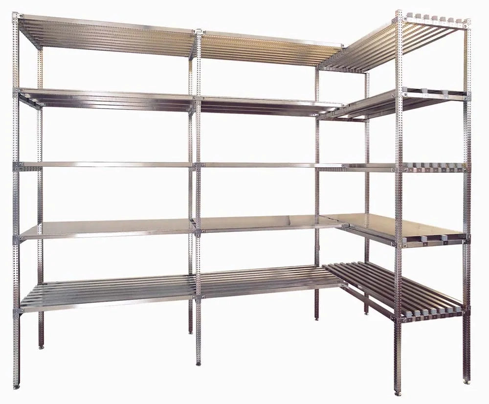 Scaffale in acciaio inox per alimenti e cucine con ripiani lisci e forati cm. 200x30x200h