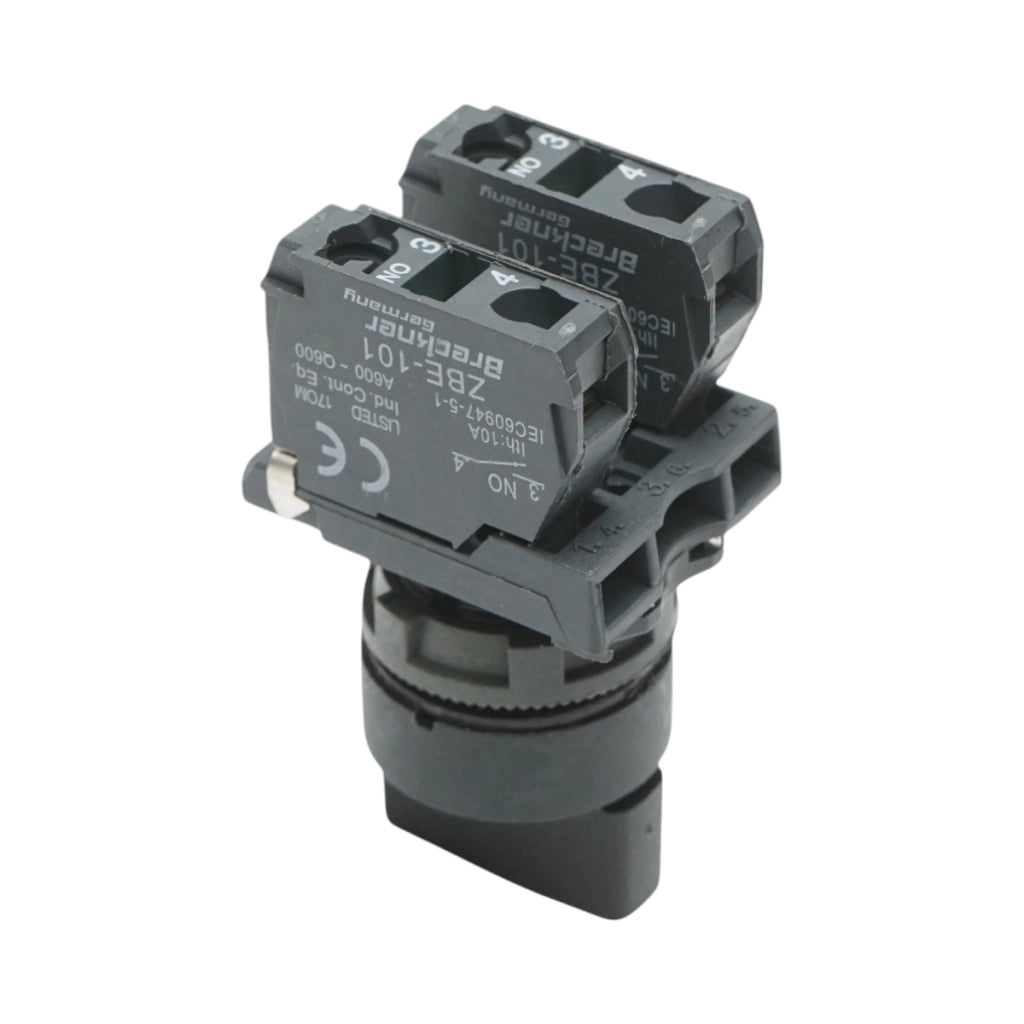 Selettore a 2 posizioni con ritorno, nero, 1NO+1NC, 24V/10A, TB5 Breckner Germany