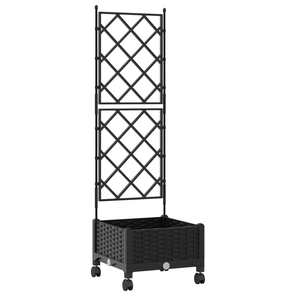 Vaso da giardino con grigliato e ruote Nero 40 x 40 x 131,5 cm 3422935