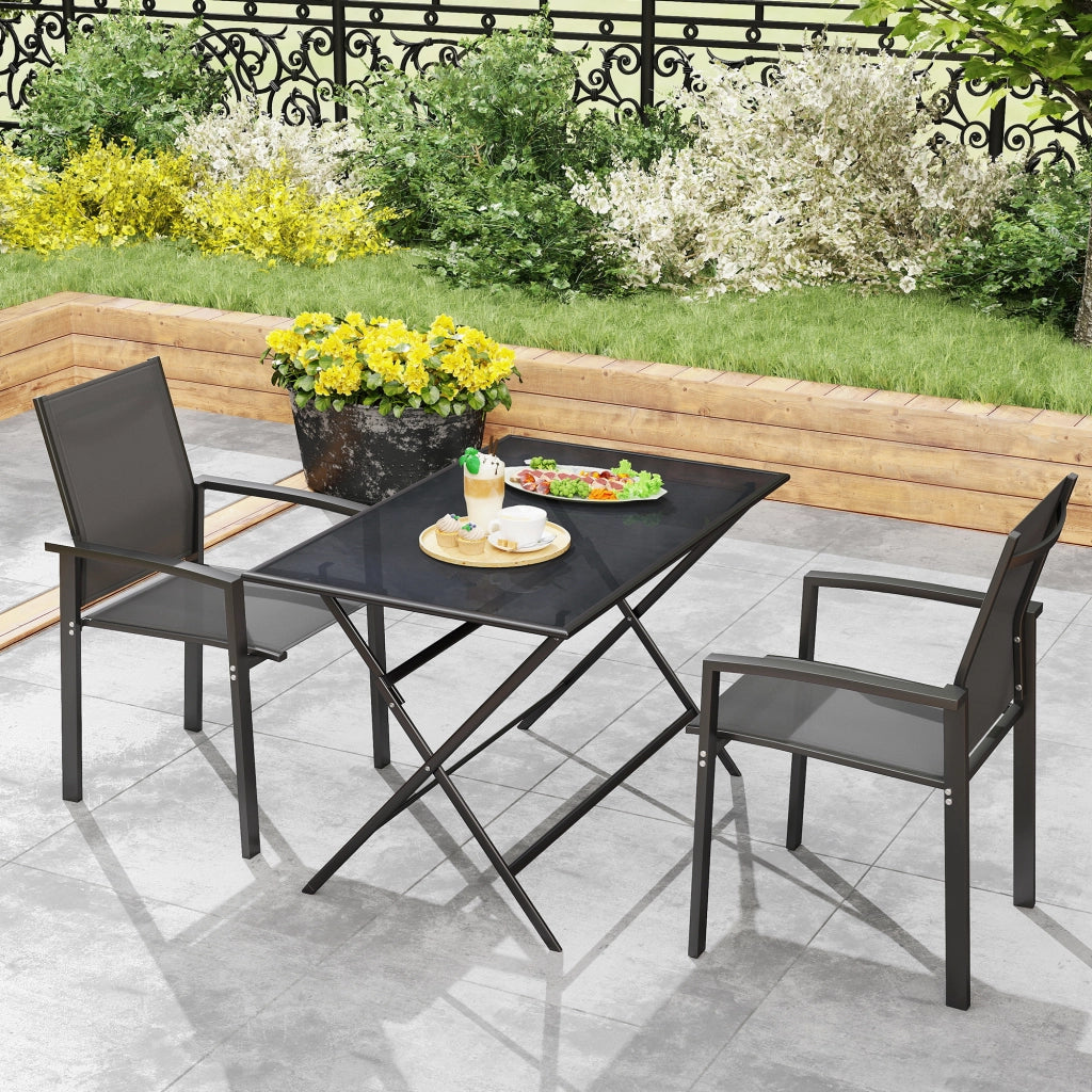 Sedie da Giardino Impilabili ¨C Zephmum ¨C Grigio Carbone, Alluminio e Textilene, 56x58x89 cm
