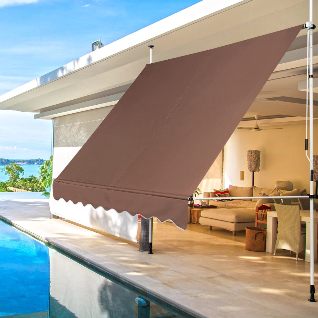 Tenda a bracci da 250 cm di larghezza senza forare da balcone resistente ai raggi UV, Tenda regolabile in altezza Marrone-Tende parasole