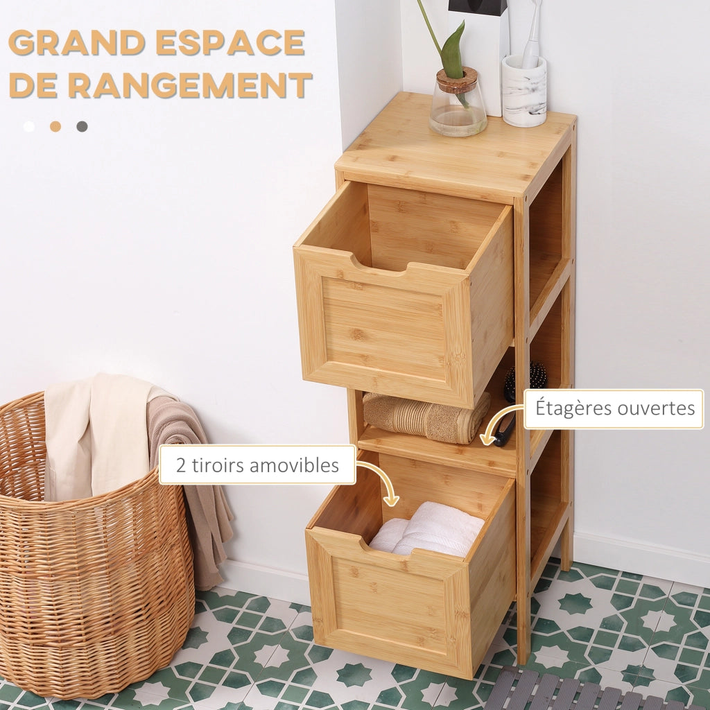 Mobile colonna per bagno in bamb¨´ con 2 cassetti e ripiano ¨C zephmum ¨C 30x30x90 cm