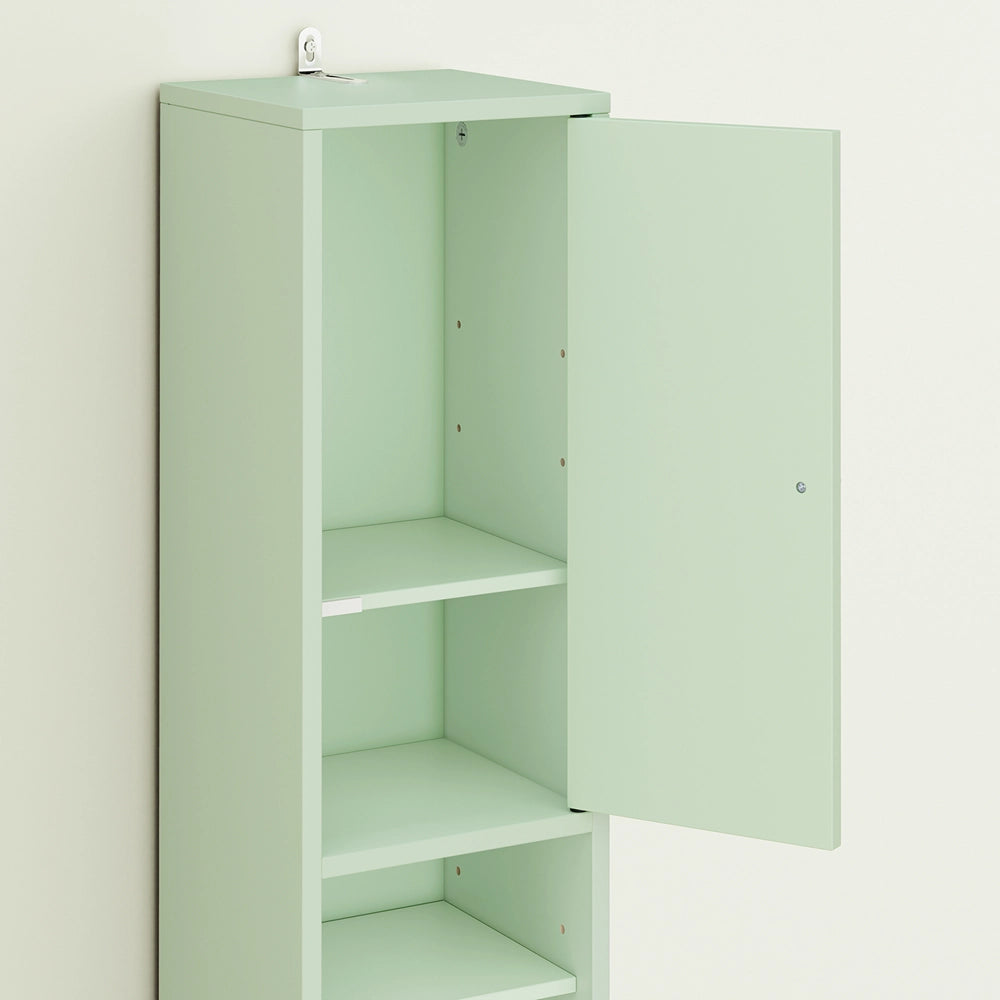 SoBuy Colonna Bagno Stretta – Mobile Bagno Idrorepellente, Alto con Ripiani Regolabili e Cassetto – Armadietto Salvaspazio, MDF, Verde Chiaro, 20x180x20cm, BZR34-II-GR