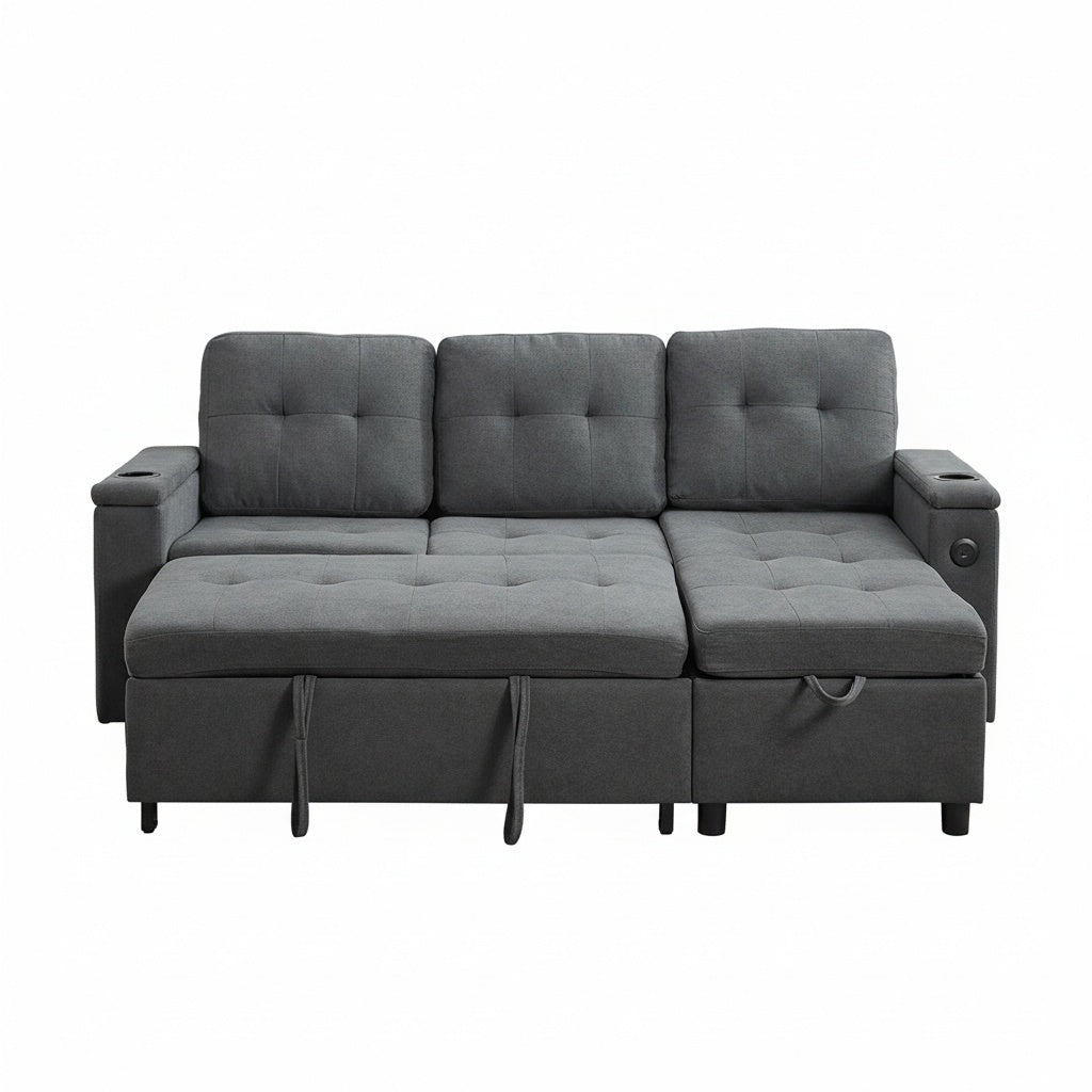 Divano angolare - Xylo - 208x146cm letto 3 posti grigio