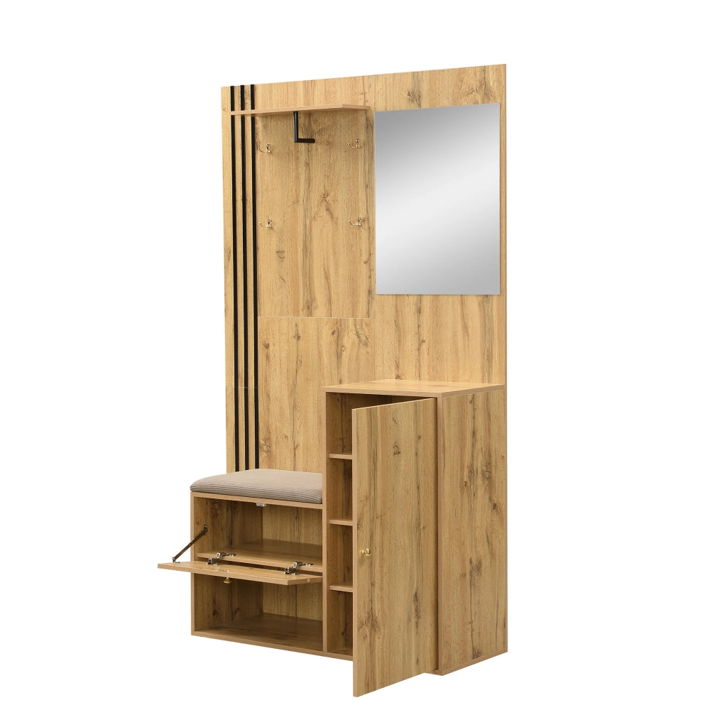 Guardaroba Ingresso con Specchio, Scarpiera e Appendiabiti ¨C MINIMAL ¨C Bianco/Nero, 115x185x37