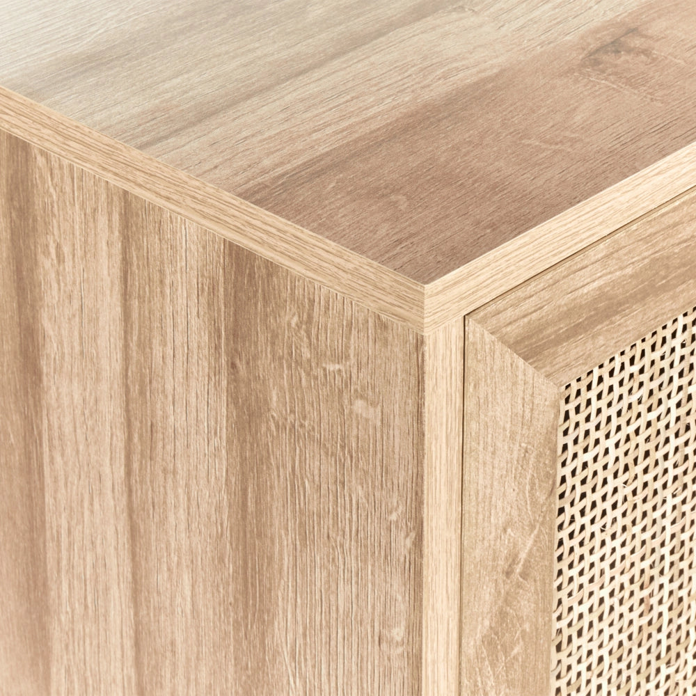 Mobiletto da bagno in particelle di legno chiaro Rattan intrecciato 60 x 60 cm Boho Design