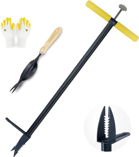 99 cm strumento per eliminare erbacce in modo efficiente, strumento per eliminare erbacce in piedi, non piegabile con piatto metallico di base (incluso - strumento per eliminare erbacce in piedi & strumento per pulire a mano & guanti da giardinaggio)