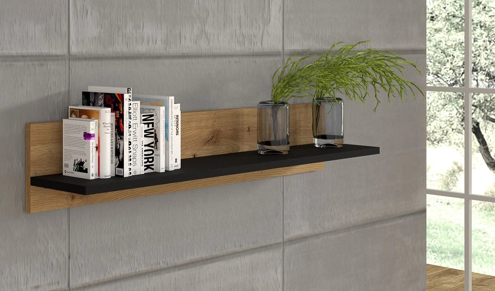 Scaffale sospeso Mensola NUKA 100x20x19cm Libreria a parete in rovere e nero opaco