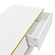 Tavolino da Caffè con 3 Cassetti e Vano Aperto e LED; Bianco Lucido; Decoro Oro; 100×50×40 cm; in Pannello Truciolare