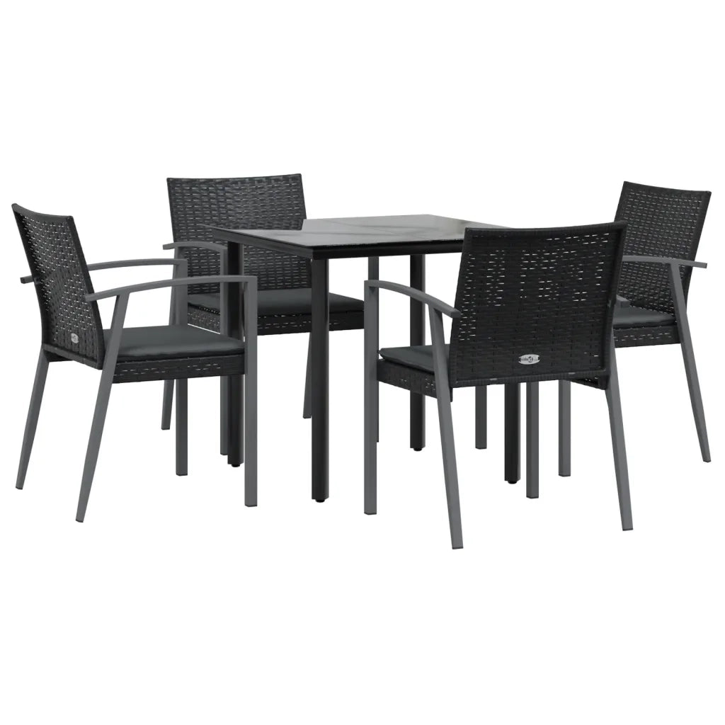 Set Pranzo da Giardino 5pz | Set Salotto da Giardino con Cuscini in Polyrattan e Acciaio
