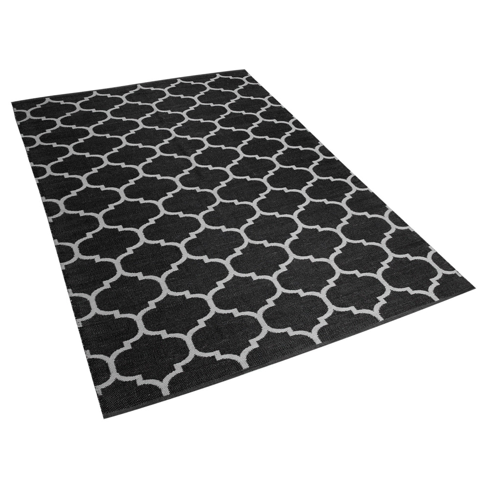 Tappeto tappetino Moquette Bianco e Nero Reversibile Materiale Sintetico Esterno e Interno Motivo Quadrifoglio Rettangolare 140 x 200 cm