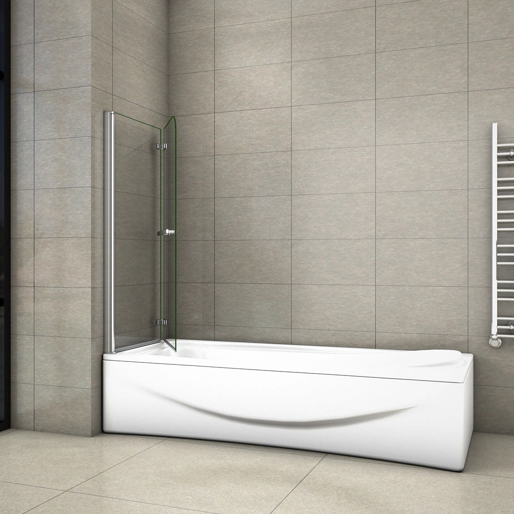 140 cm Sopravasca Parete Vasca da Bagno Due Ante Movibili con Maniglia Portasciugamani Vetro 6 mm Temperato Anticalcare 110 cm