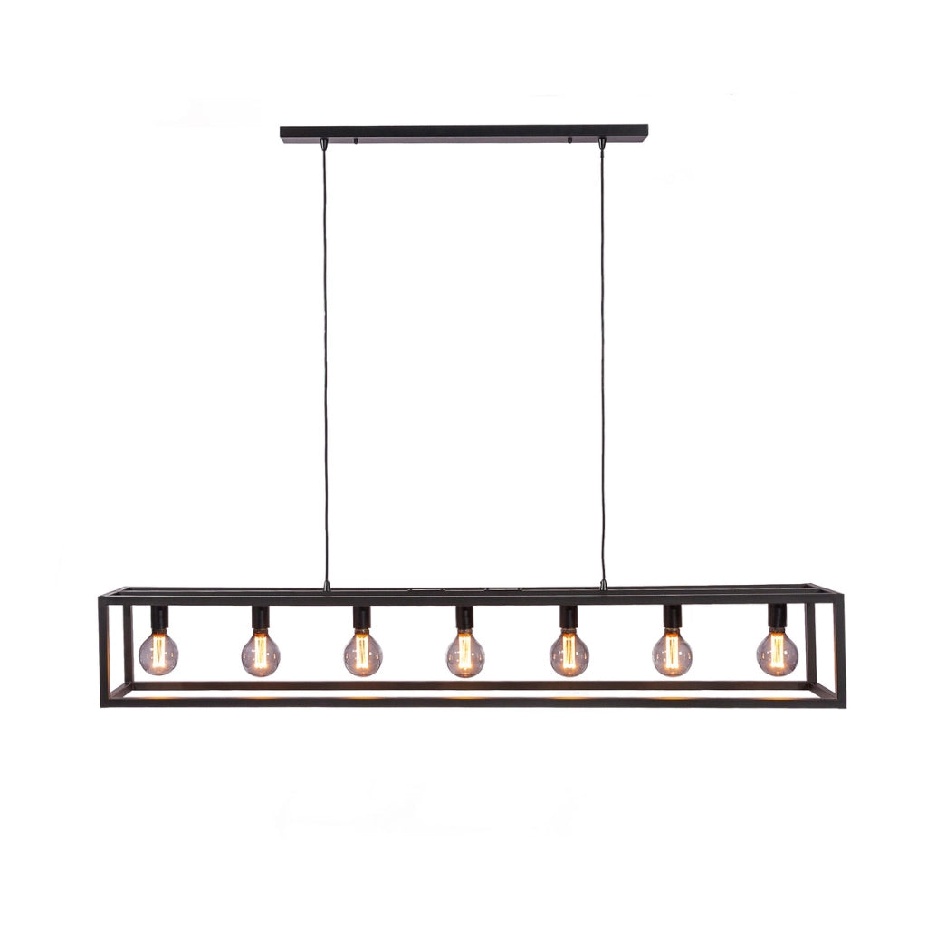 Lampadario a sospensione 7 luci H340 nero stile industriale a gabbia