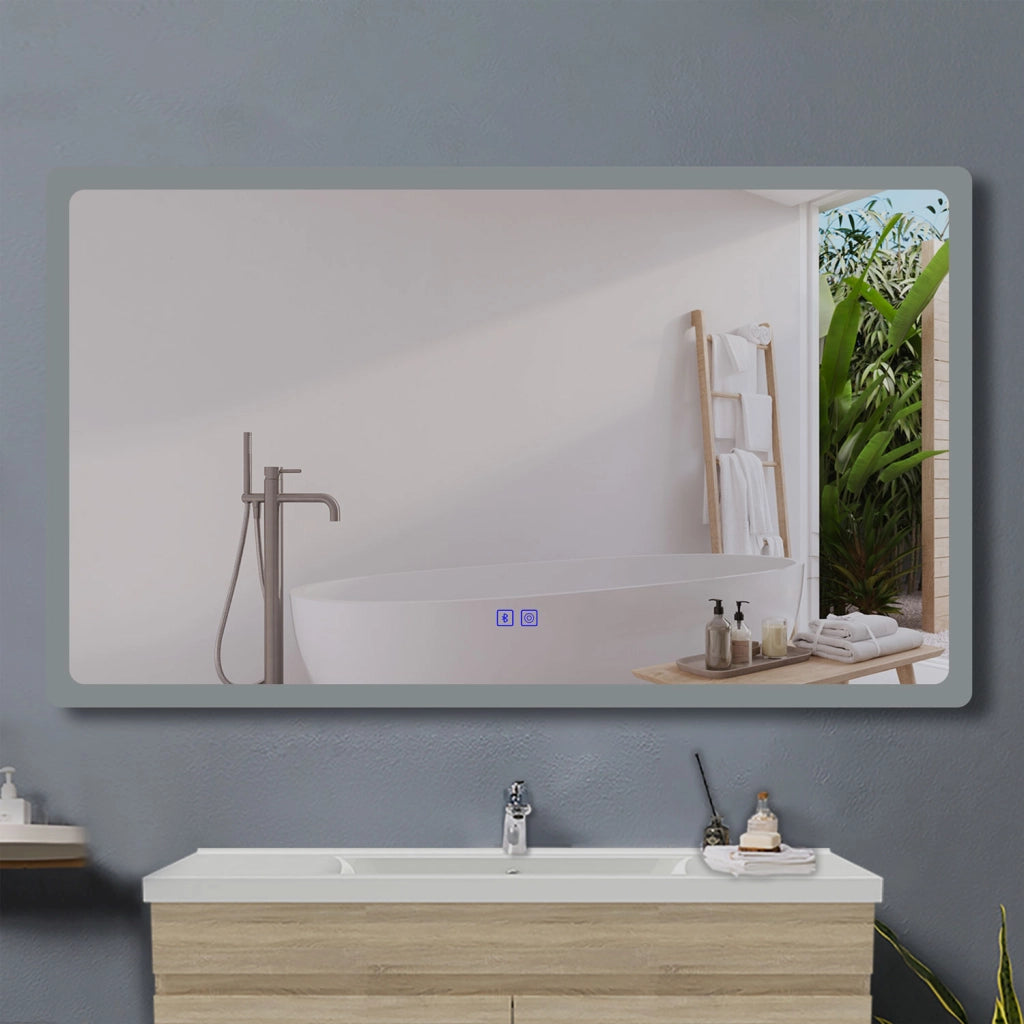 AICA Specchio da bagno a LED, Rettangolare 70 x 120 cm, Anti nebbia, Regolabile 3 LED di colore, Bluetooth