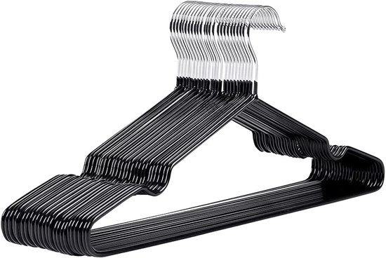 25x Hangers in Metallo con Gomma Premium - Progettati per un Lavoro Intenso - Organizzatore di Spazio per Hangers di Abito per Cassetti, Asta per Abiti e Binari con Finestra e Antiscivolo Cromo e Nero